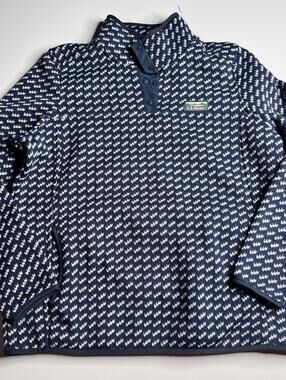 L.L.Bean Sweater Womens L Petite Blue Knit Collared Pullover Pockets Geometric